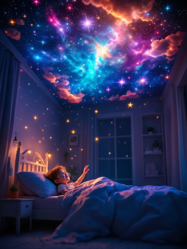 Kids room with galaxy projection